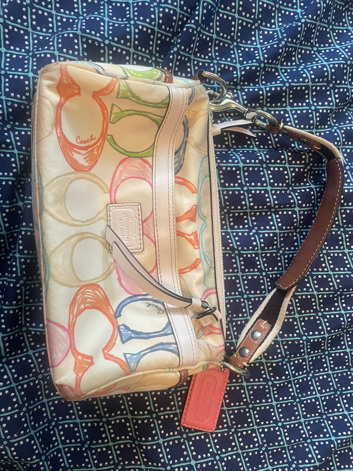 Beautiful, Small White Coach Purse With Multicolored Seas All Over. Looks New