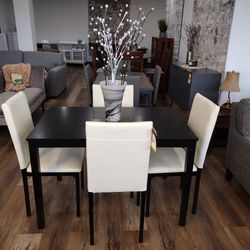 5 PC Black Dining Set With White Chairs (New)