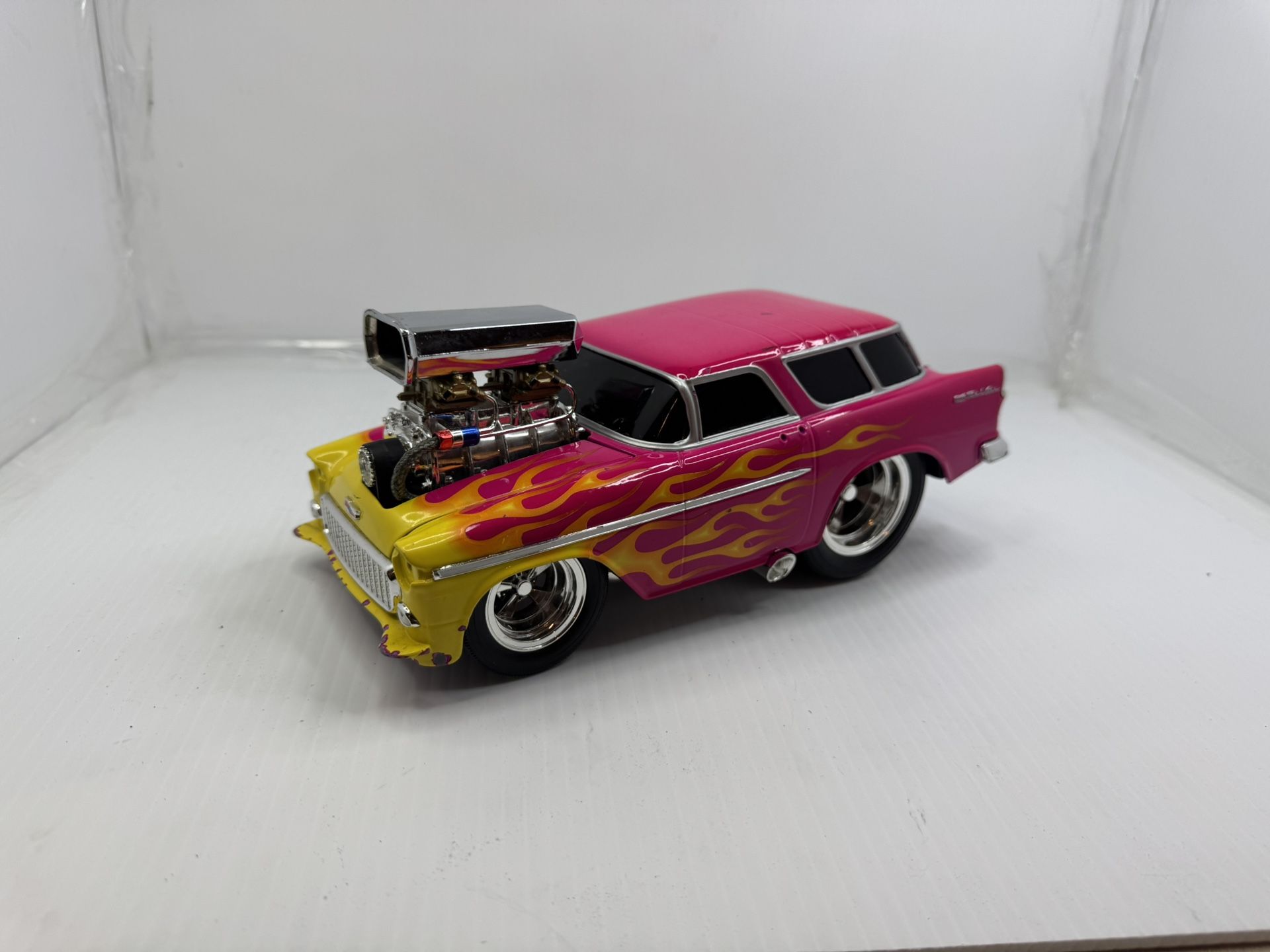 Funline 2002 Vintage Die-cast Hot Rod 1950 Bel Air With Yellow Flames Purple 11"