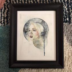 Original Watercolor Framed Art Woman's Profile