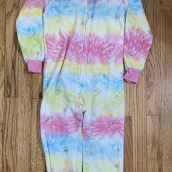 Saint eve kids unicorn full zip fleece lined hooded jumpsuit tie dye stars