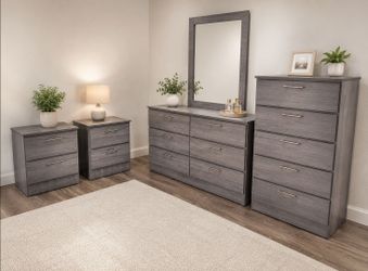 Dresser Whit Mirror,  Chest And 2 Nightstands  - Cómoda con Espejo,  Gavetero Y 2 Mesitas de noche