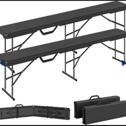 Outsunny 2 Pack 6 ft Portable Foldable Bench Seats, Plastic Folding Benches for Camping, Black - Brand New in Box 