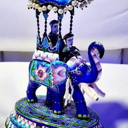 vintage  SILVER Indian Meenakari enameled elephant figurine