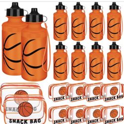 8+8 Pcs Water Bottles Bulk with Snack Bags 20 oz Reusable Squeeze Plastic Water Bottle with Handle Strap Clear PVC Waterproof Goodie Gift Bags for Tea