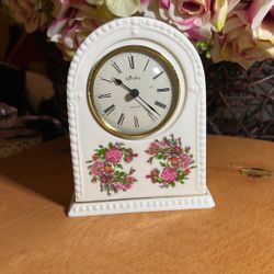 Vintage Aynsley Rose Garden Fine Chine Clock 6” X 4” Fine Bone China It Works 