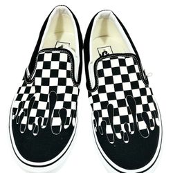 Vans Off The Wall Slip On Checkerboard Paint Drip Black White Shoes Men 9 RARE