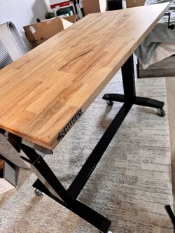 Husky Adjustable Height Solid Wood Top Workbench Table in Black 46”x24”