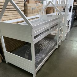 Twin house bunk bed. Available in white&espresso. Assembly required. Assembly not included. Tax included. Free delivery.   Bunk bed only-$299 Bunk bed