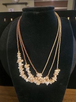 M.O.Pearl Nugget 3 Strand Necklace 