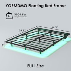 Floating Bed Frame Full Size, Heavy Duty Bedframe with Smart LED Lights
