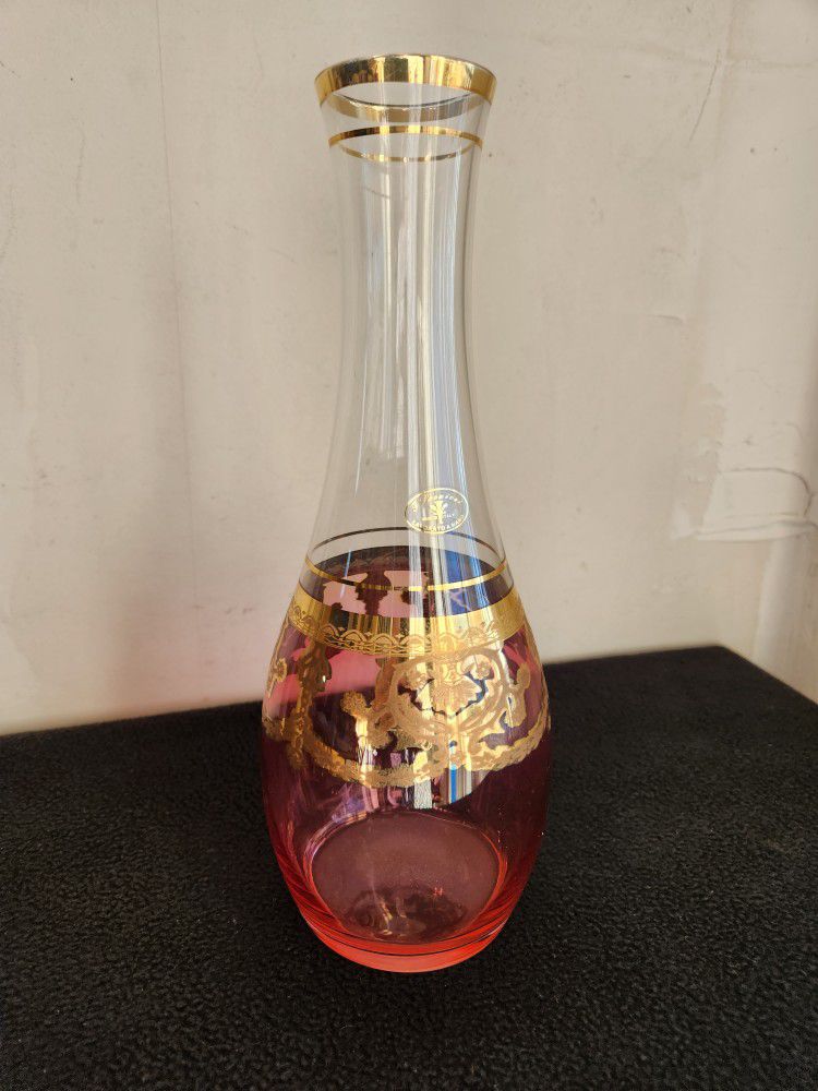 Ruby Crystal Antique Art Glass Vase Decanter Gold Italy