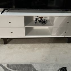 White TV-Shelf With Movable Cover Design And Storage 