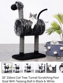 Zebra cat tree tunnel scratching