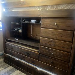 Genuine Wood Bunkbed With Storage, 2 Usable Twin Mattresses.