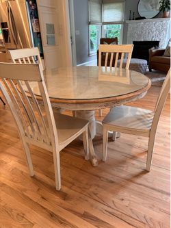 White Vintage Table with Glass Top