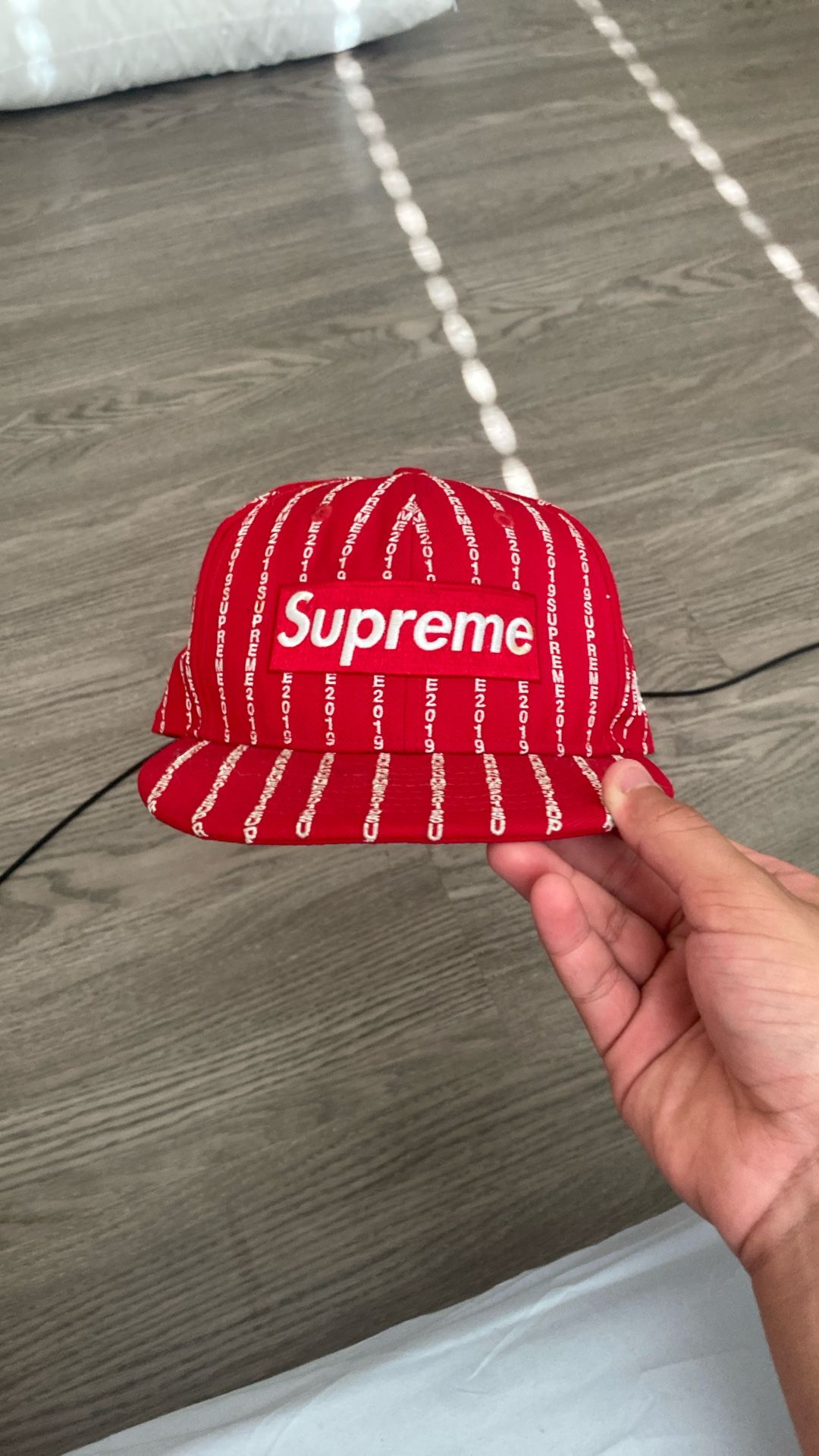 Supreme Text Stripe New Era Cap
