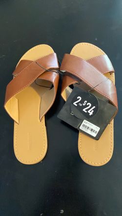 Forever 21 Brown Cross-Strap Slide Sandals