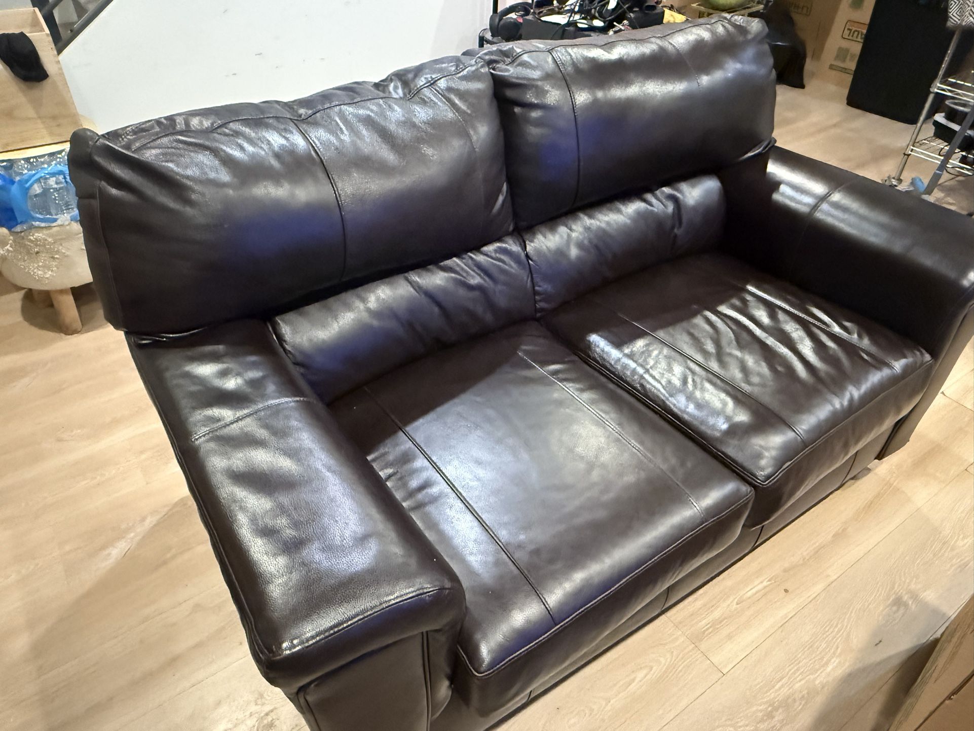 Brown Leather Loveseat