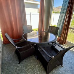 Wicker Patio Dining Set with Glass Top and 4 Chairs