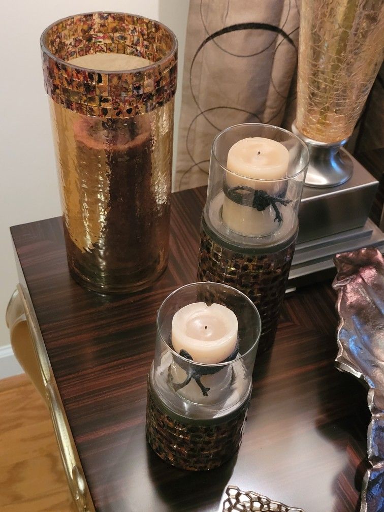 3 Piece Candle Set Highest=10"Hx4.4Wx4.5D