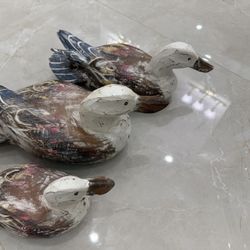 Wooden Ducks Sculpture Art Work 