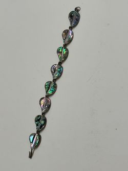 Vintage Mexican Alpaca Silver Abalone Shell Leaf Link Bracelet