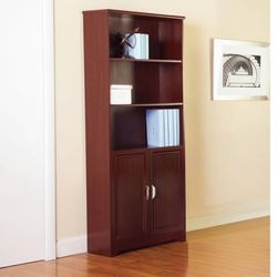 Realspace Magellan 72" H Bookcase Classic Cherry 5-Shelf, with Doors