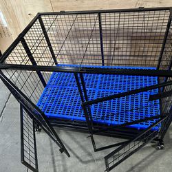Heavy Duty Dog Crate, 43”Large Dog Cage With 4 Doors Open Top Stackable Dog Kennel w/Divider & wheel