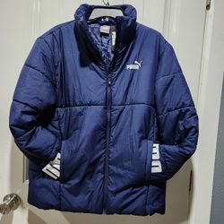 Puffer jacket, color Navy Blue, light weight, outdoor style, insulated, streetwear, casual outerwear sporty likely.