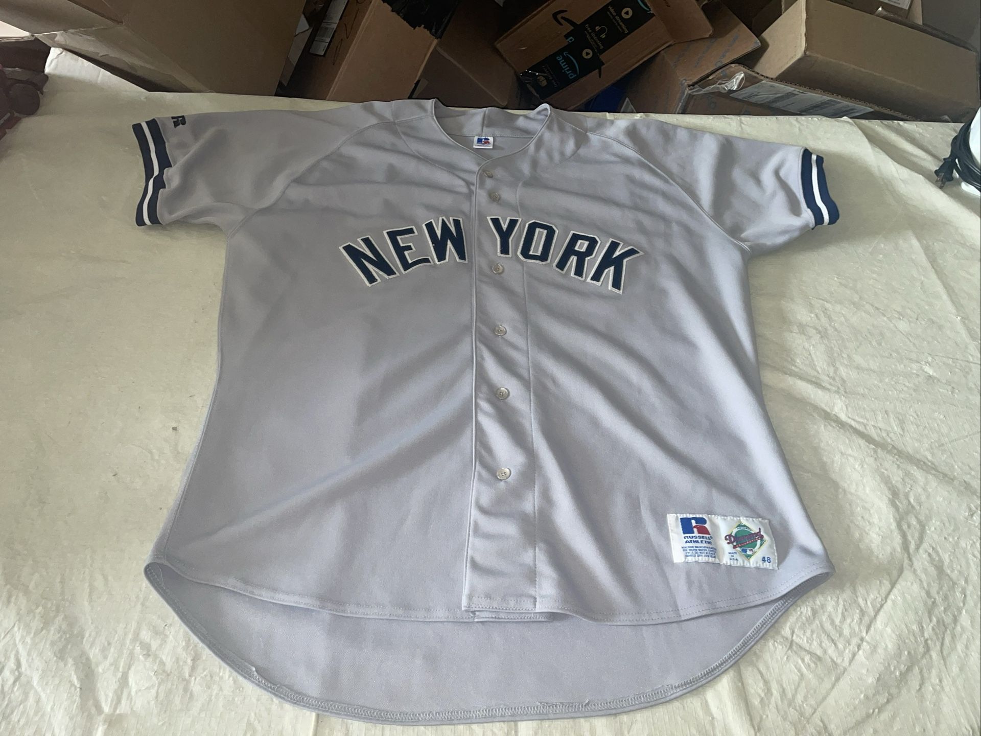 Authentic Diamond Ny Yankees Russell Athletic Jersey Men 48 Gray Usa Clean Sewn