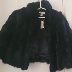 NWT Lord & Taylor Vintage Genuine Black Rabbit Fur Capelet