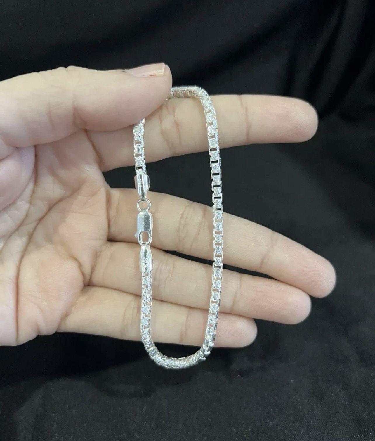 .925 Sterling Silver Men's Women Diamond Cut Round Box Chain Bracelet 9”