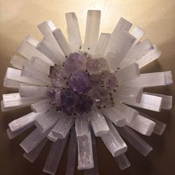Selenite & Amethyst Crystal Sunburst Cluster