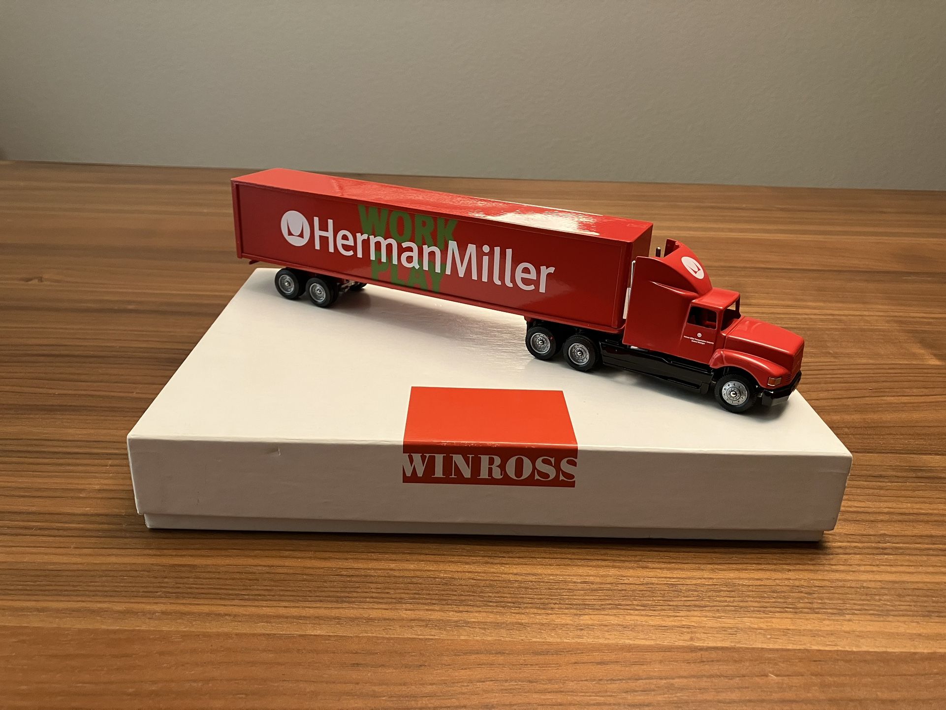 Winross, Herman Miller “Work Play” Diecast Red Semi Truck & Trailer, New in Box