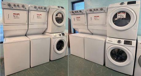 WHIRLPOOL GAS/ELECTRIC STACKABLE 27” & SAMSUNG FRONT LOAD SET 