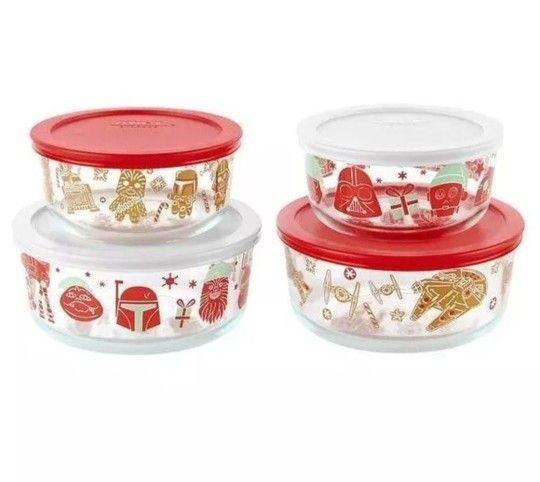 Pyrex Star Wars 8 Piece Glass Food Storage Set Box Decorated Christmas Brand New