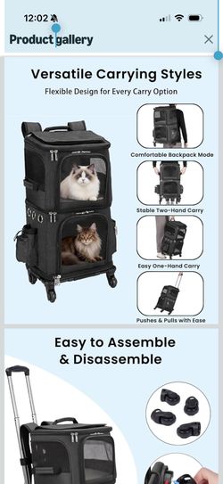 Double-Compartment Pet Carrier Backpack with Wheels for Small Cats and Dogs, Cat Rolling Carrier for 2 Cats, Perfect for Traveling/Taking a Walk/Trip