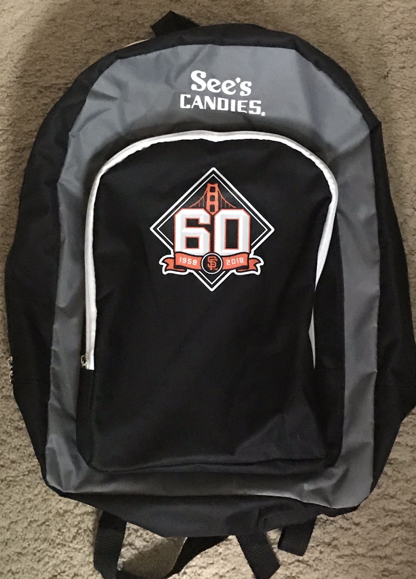 SF Giants 60th Anniversary Game Day Giveaway Back Pack Sponsored by SEE’s Candies