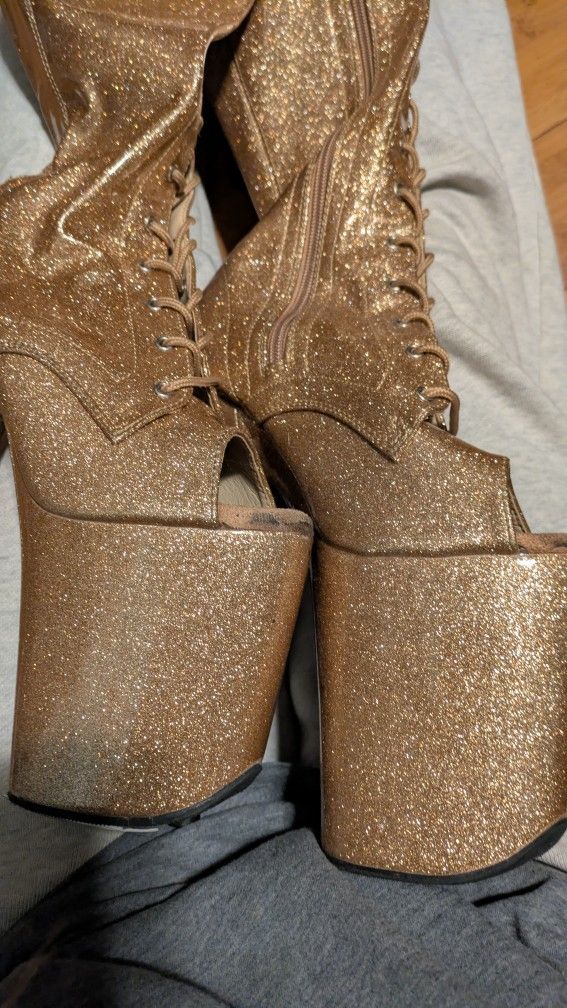 Thigh High Gold Pleaser Boots