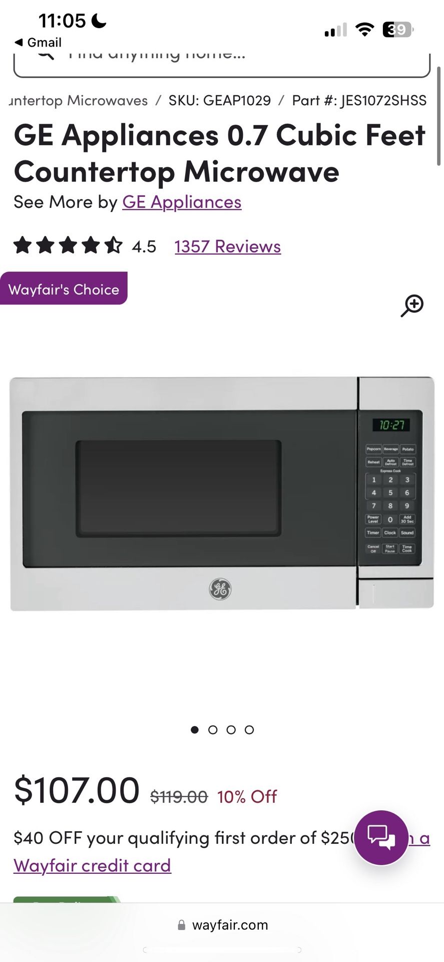 GE Appliances 0.7 Cubic Feet Countertop Microwave