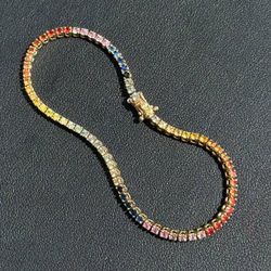 Jewelry 14k solid Yellow Gold tennis rainbow garnet citrine sapphire ruby clear jade 2.10CTW 7.00” 5.70 grams 2.30mm