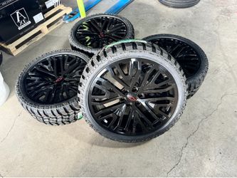 🔥24” GM Replica Gloss Black + 33x12.50R24 MT Tires Finance Available $20 Den