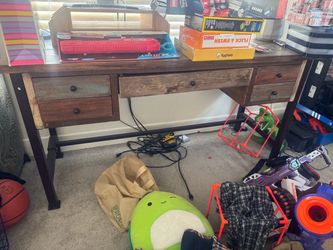 Rustic Wood and Metal Desk with Drawers