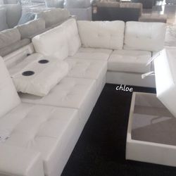 

[[ASK DISCOUNT COUPON🍥 sofa Couch Loveseat Living room set sleeper recliner daybed futon ]he White Faux Leather Reversible Sectional With Ottoman 