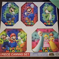 Super Mario 5 Pieces Canvas Set New