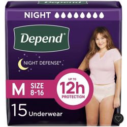 Depend Night Defense Adult Incontinence Underwear for Women - Overnight Absorbency - M - Blush - 15ct