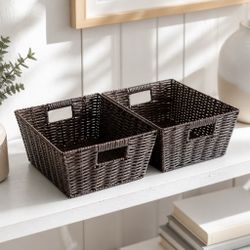 Dark Brown Woven Storage Baskets Set of 2