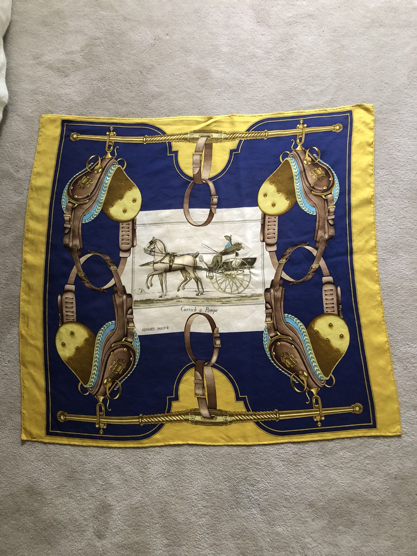 Hermes Paris Vintage Silk Scarf Carrick A Pompe 1975