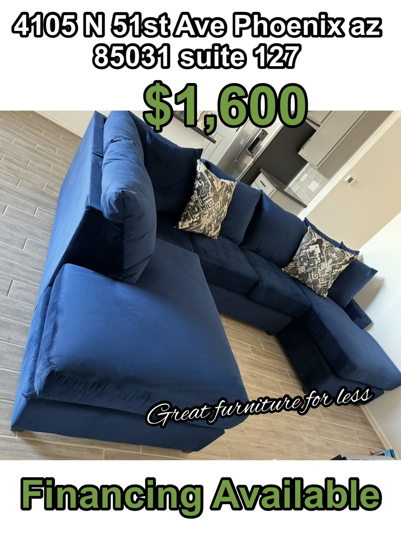 Sectional Blue Velvet Brand New